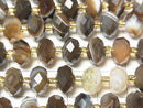 [Video] High Quality! Brown Striped Agate Faceted Button Rondelle 9.5x9.5x6.5mm 1strand beads (approx. 15 inches/37 cm)