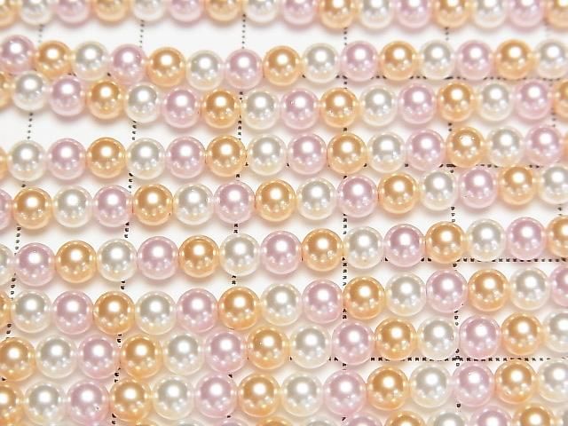[Video] Glass pearl Round 4mm [Pink x Gold x White] 1 strand beads (aprx.15inch/37cm)