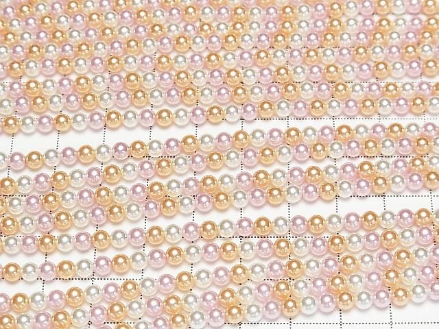 [Video] Glass pearl Round 4mm [Pink x Gold x White] 1 strand beads (aprx.15inch/37cm)