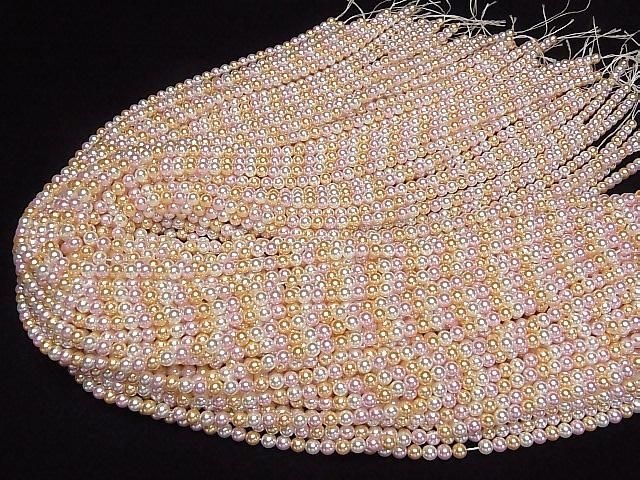 [Video] Glass pearl Round 4mm [Pink x Gold x White] 1 strand beads (aprx.15inch/37cm)