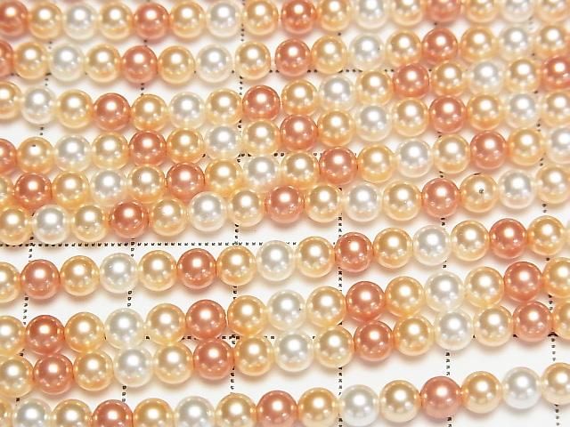 [Video] Glass Pearl Round 4mm [Orange x Gold x White] 1 strand beads (approx. 15 inches/38 cm)
