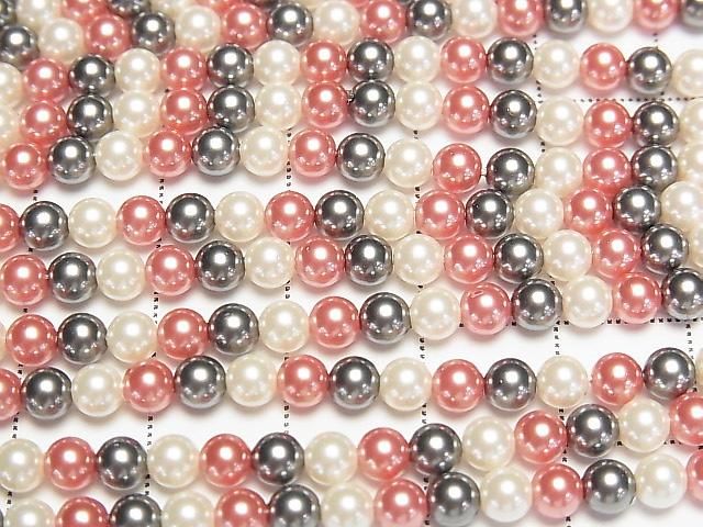 [Video] Glass pearl Round 4mm [Red x Black x White] 1 strand beads (aprx.15inch/38cm)