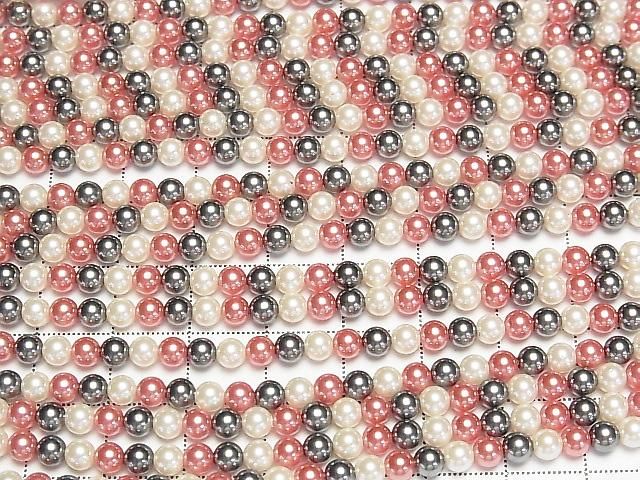 [Video] Glass pearl Round 4mm [Red x Black x White] 1 strand beads (aprx.15inch/38cm)