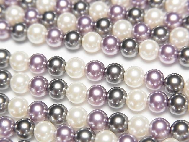 [Video] Glass pearl Round 4mm [Purple x Black x White] 1 strand beads (aprx.15inch/38cm)