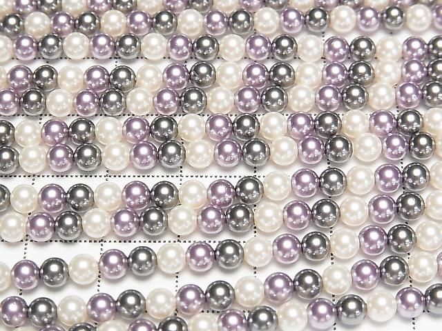 [Video] Glass pearl Round 4mm [Purple x Black x White] 1 strand beads (aprx.15inch/38cm)