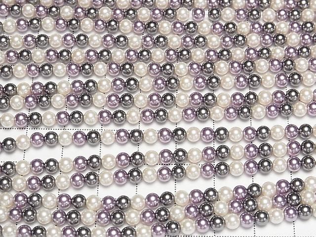 [Video] Glass pearl Round 4mm [Purple x Black x White] 1 strand beads (aprx.15inch/38cm)