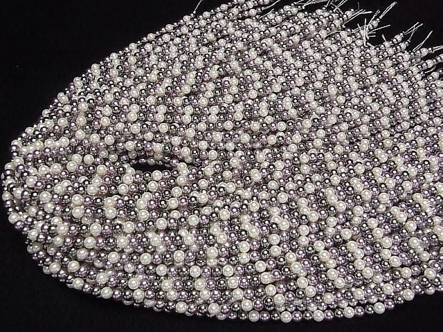 [Video] Glass pearl Round 4mm [Purple x Black x White] 1 strand beads (aprx.15inch/38cm)