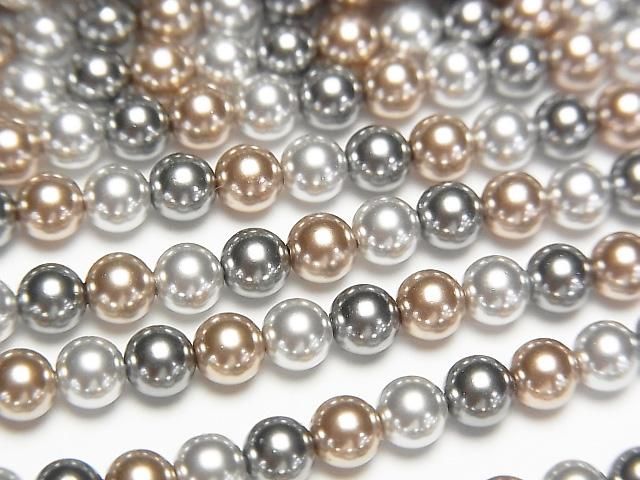 [Video] Glass Pearl Round 4mm [Bronze x Black x Silver] 1 strand beads (approx. 15 inches/38 cm)