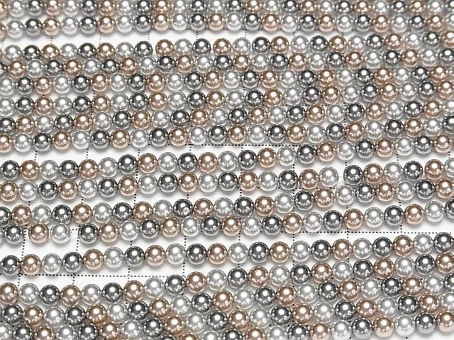 [Video] Glass Pearl Round 4mm [Bronze x Black x Silver] 1 strand beads (approx. 15 inches/38 cm)