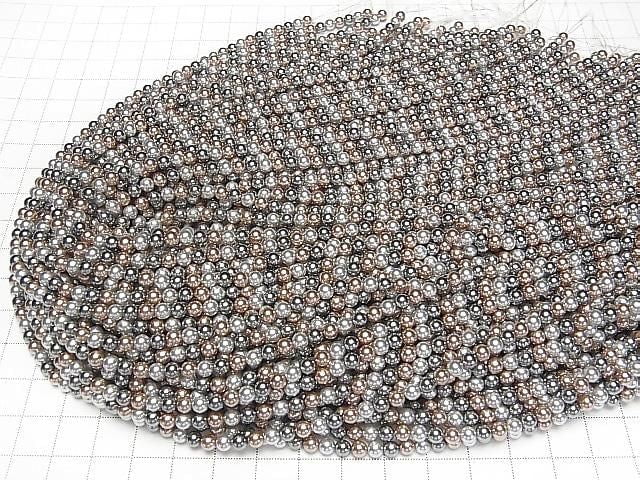[Video] Glass Pearl Round 4mm [Bronze x Black x Silver] 1 strand beads (approx. 15 inches/38 cm)