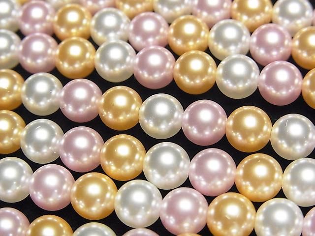 [Video] Glass Pearl Round 6mm [Pink x Gold x White] 1 strand beads (approx. 15 inches/37 cm)