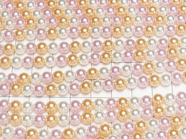 [Video] Glass Pearl Round 6mm [Pink x Gold x White] 1 strand beads (approx. 15 inches/37 cm)