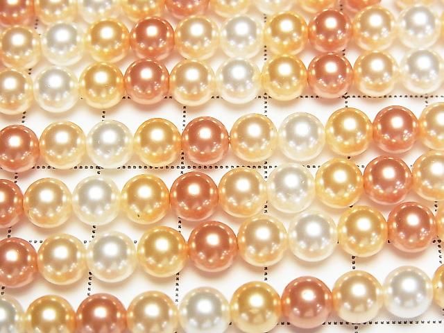 [Video] Glass Pearl Round 6mm [Orange x Gold x White] 1 strand beads (approx. 15 inches/38 cm)