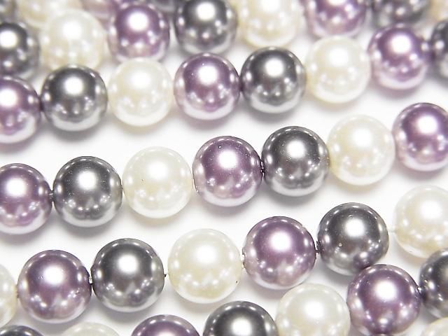 [Video] Glass Pearl Round 6mm [Purple x Black x White] 1 strand beads (approx. 15 inches/38 cm)
