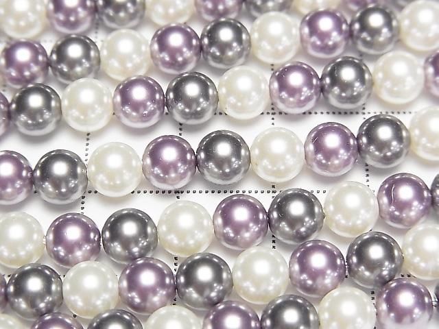 [Video] Glass Pearl Round 6mm [Purple x Black x White] 1 strand beads (approx. 15 inches/38 cm)