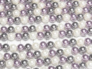 [Video] Glass Pearl Round 6mm [Purple x Black x White] 1 strand beads (approx. 15 inches/38 cm)