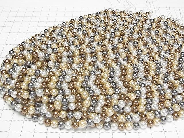 [Video] Glass Pearl Round 6mm [Bronze x Black x Silver] 1 strand beads (approx. 15 inches/38 cm)