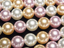 [Video] Glass Pearl Round 8mm [Pink x Gold x White] 1 strand beads (approx. 15 inches/38 cm)