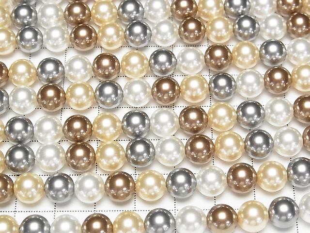 [Video] Glass pearl Round 8mm [Bronze x Black x Silver] 1 strand beads (aprx.15inch/37cm)