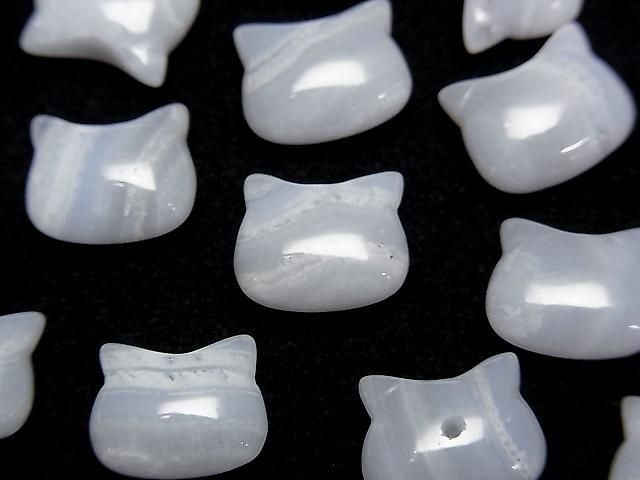 [Video] Blue Lace Agate AA Cat Motif 10x12mm [Half Drilled Hole (Back)] 2pcs