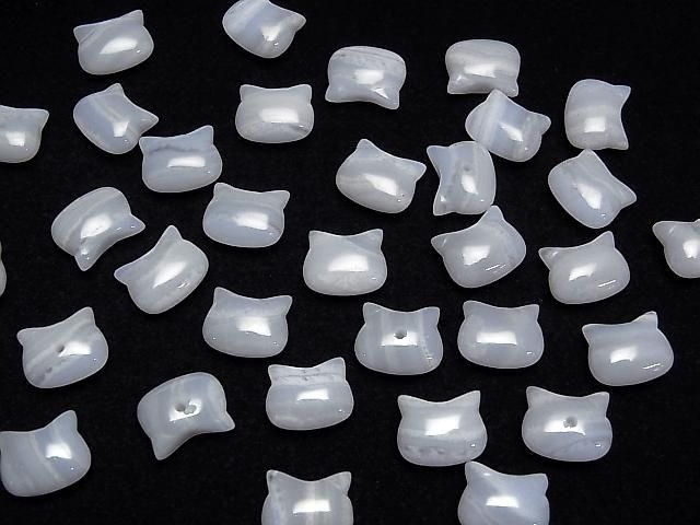 [Video] Blue Lace Agate AA Cat Motif 10x12mm [Half Drilled Hole (Back)] 2pcs