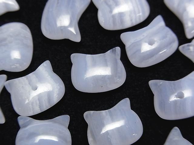 [Video] Blue Lace Agate AA++ Cat Motif 10x12mm [Half Drilled Hole (Back)] 2pcs