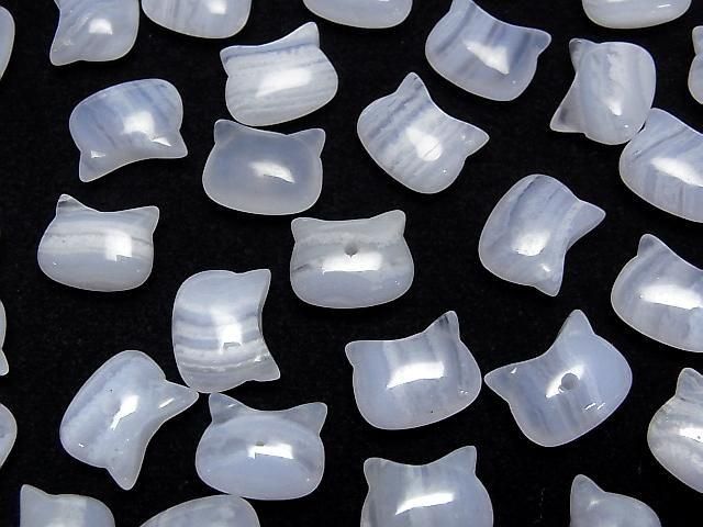 [Video] Blue Lace Agate AA++ Cat Motif 10x12mm [Half Drilled Hole (Back)] 2pcs