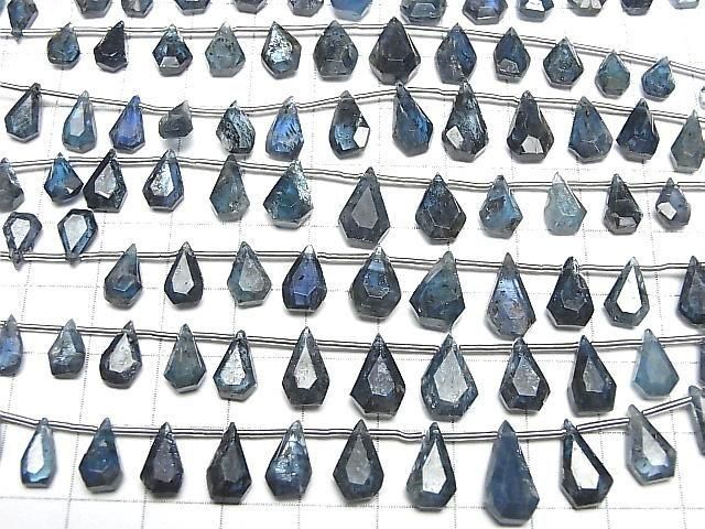 [Video] Indigo Blue Kyanite AA++ Rough Drop-Faceted Pear Shape 1 strand (17 pieces)