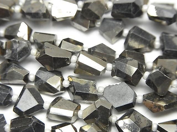 [Video] Matrix Pyrite Faceted Nugget half or 1 strand bead (approx. 7 inches/18 cm)