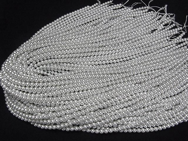 [Video] Glass Pearl Round 4mm [Silver] 1strand beads (approx. 15 inches/38 cm)