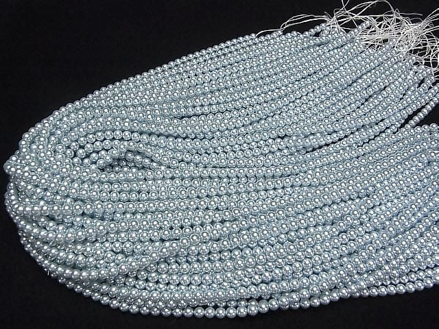 [Video] Glass pearl Round 4mm [Blue] 1strand beads (aprx.15inch/37cm)