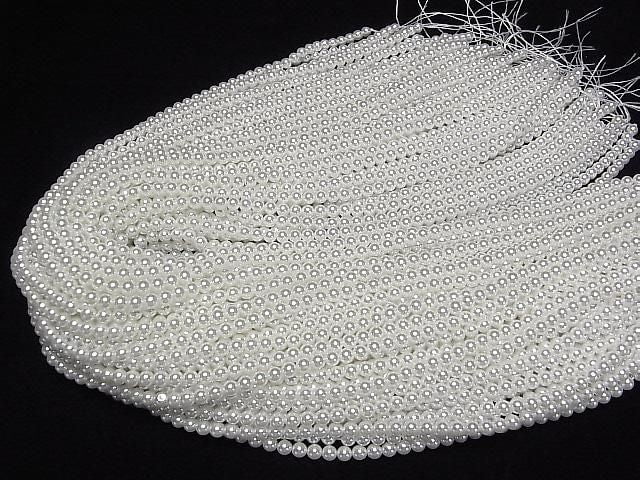[Video] Glass pearl Round 4mm [White] 1strand beads (aprx.15inch/38cm)