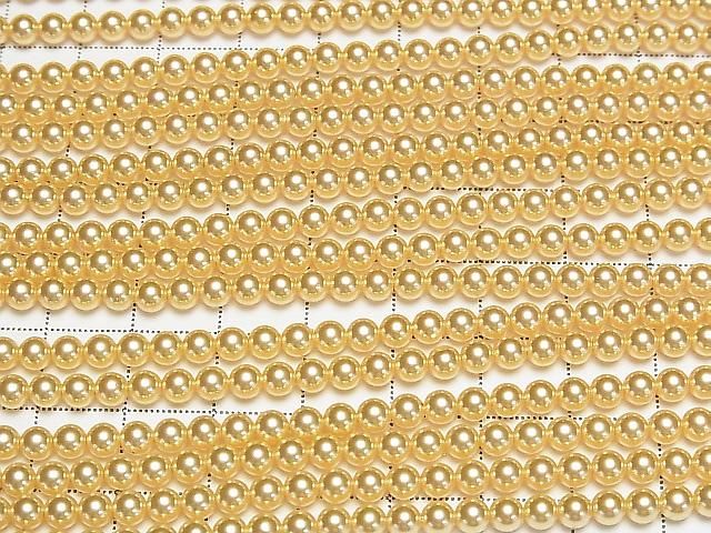 [Video] Glass pearl Round 4mm [Gold] 1strand beads (aprx.15inch/38cm)
