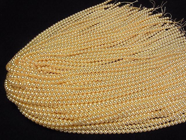 [Video] Glass pearl Round 4mm [Gold] 1strand beads (aprx.15inch/38cm)