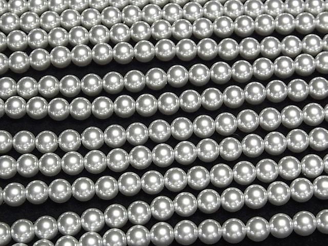 [Video] Glass pearl Round 6mm [Silver] 1strand beads (aprx.15inch/38cm)