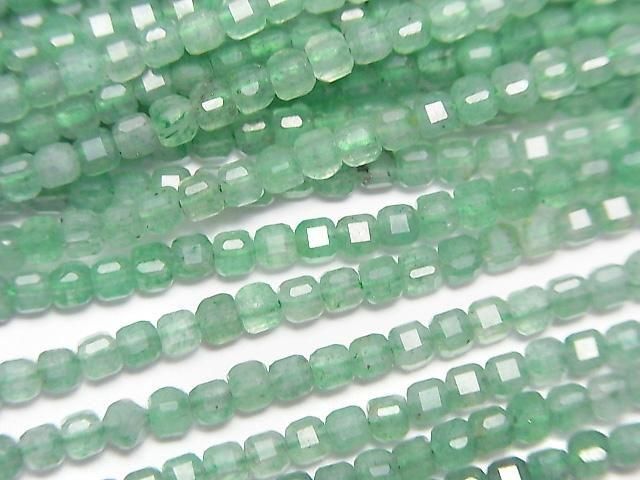[Video] High Quality! Green Aventurine Cube Shape 2x2x2mm 1strand beads (approx. 15 inches/37 cm)