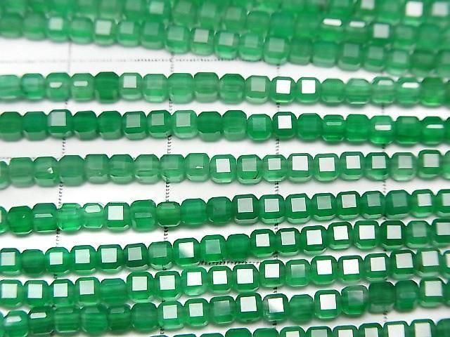 [Video]High Quality! Green Onyx AAA Cube Shape 2x2x2mm 1strand beads (aprx.15inch/37cm)