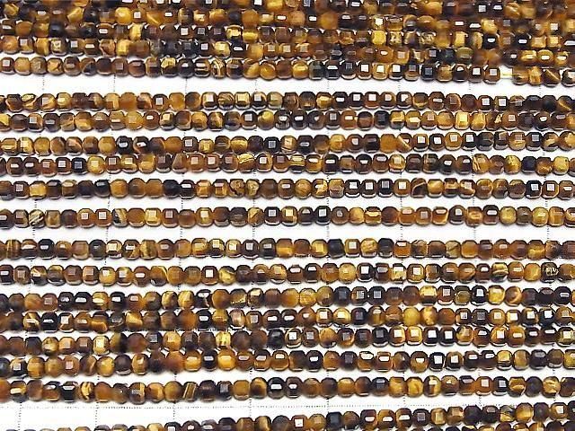 [Video] High Quality! Yellow Tiger's Eye AA++ Cube Shape 2x2x2mm 1strand beads (approx. 15 inches/37 cm)
