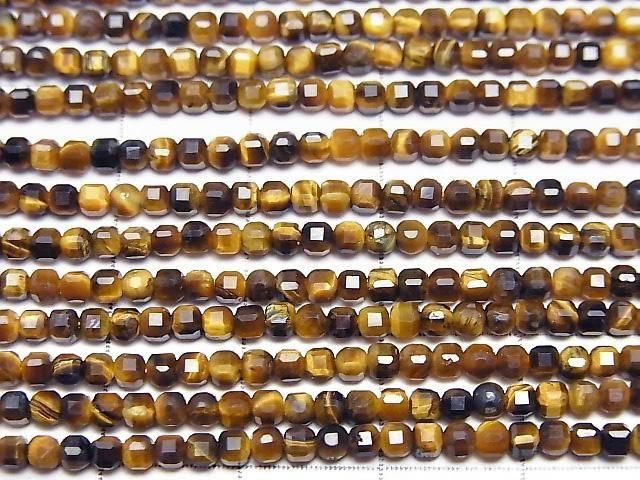 [Video] High Quality! Yellow Tiger's Eye AA++ Cube Shape 2x2x2mm 1strand beads (approx. 15 inches/37 cm)