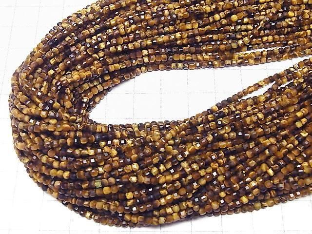 [Video] High Quality! Yellow Tiger's Eye AA++ Cube Shape 2x2x2mm 1strand beads (approx. 15 inches/37 cm)