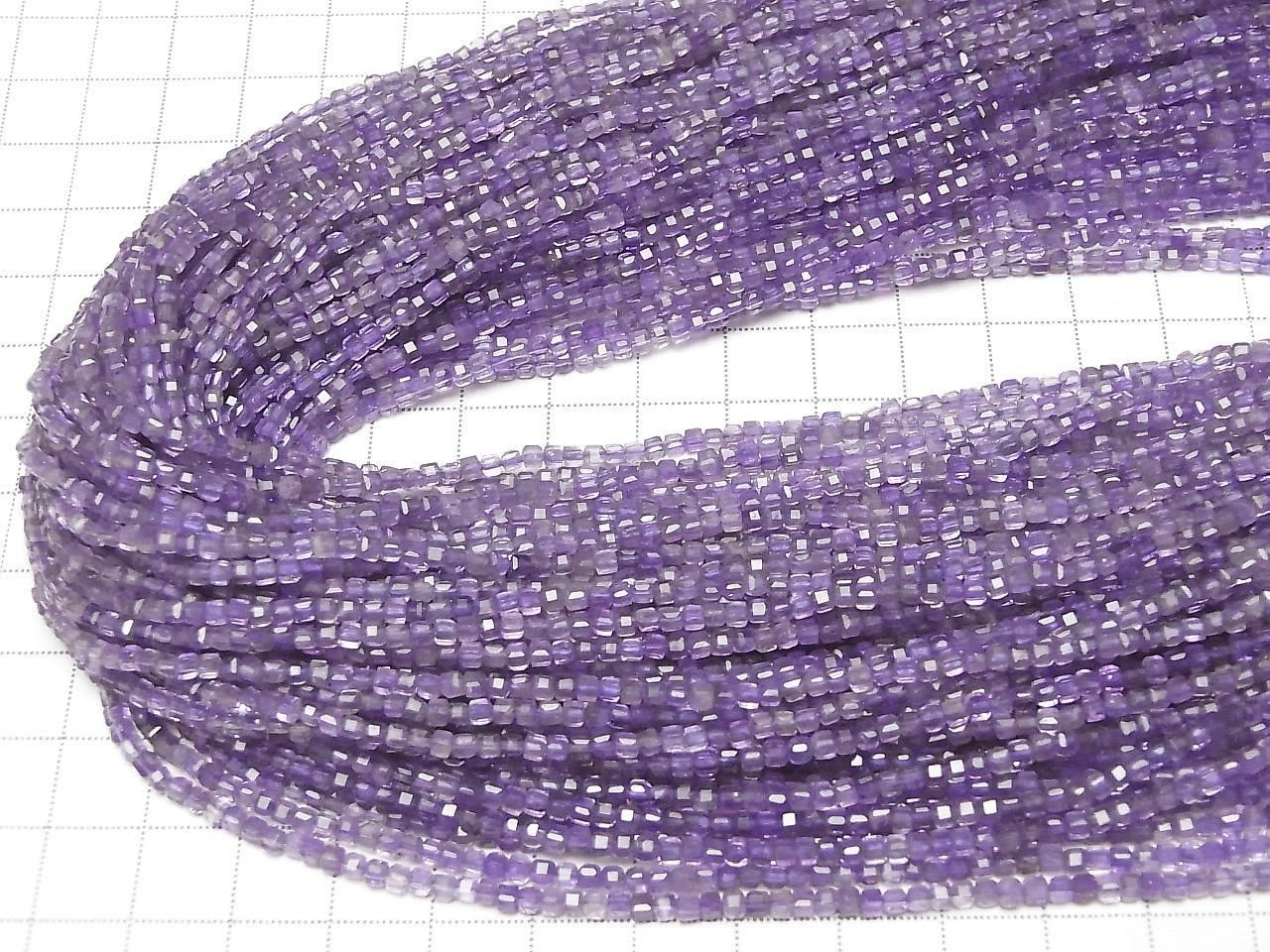 Haute Qualité ! Améthyste Couleur Claire AA+ Forme Cube 2x2x2mm 1 fil de Perles (environ 15 pouces/37 cm)