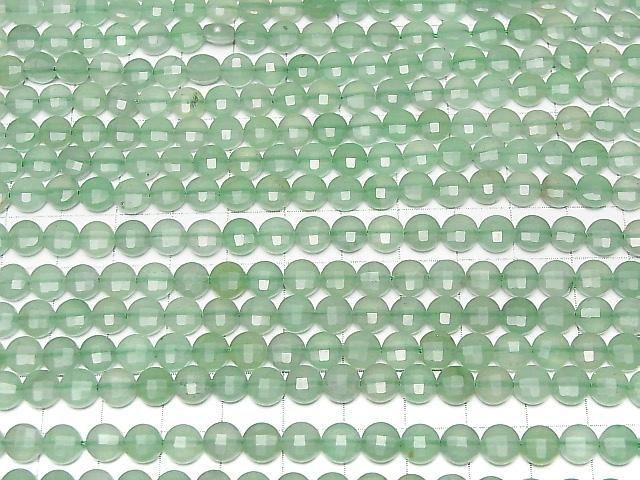 [Video] High Quality! Green Aventurine Faceted Coin 6x6x3.5mm 1strand beads (approx. 15 inches/37 cm)