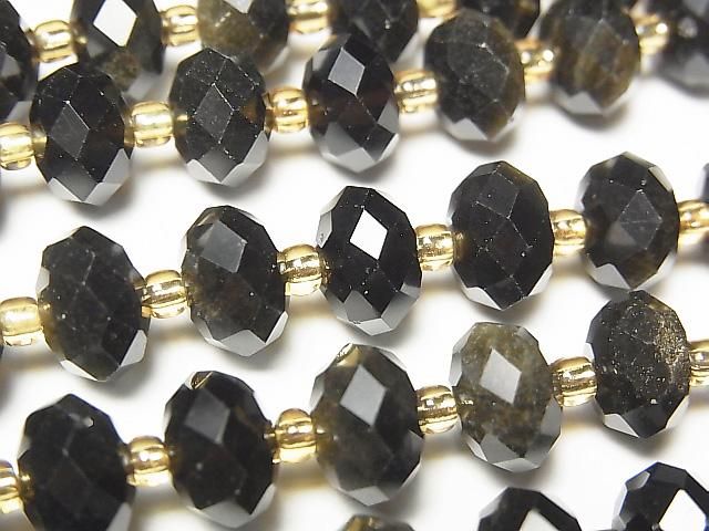 [Video]High Quality! Golden Obsidian AAA- Faceted Button Rondelle 9x9x6mm 1strand beads (aprx.15inch/36cm)