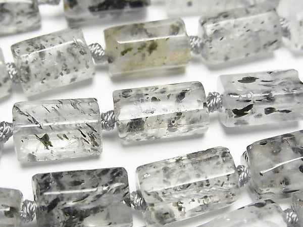 [Video] Black Aventurine Quartz Rough Tube - Faceted Nugget 1strand beads (approx. 14 inches/35 cm)