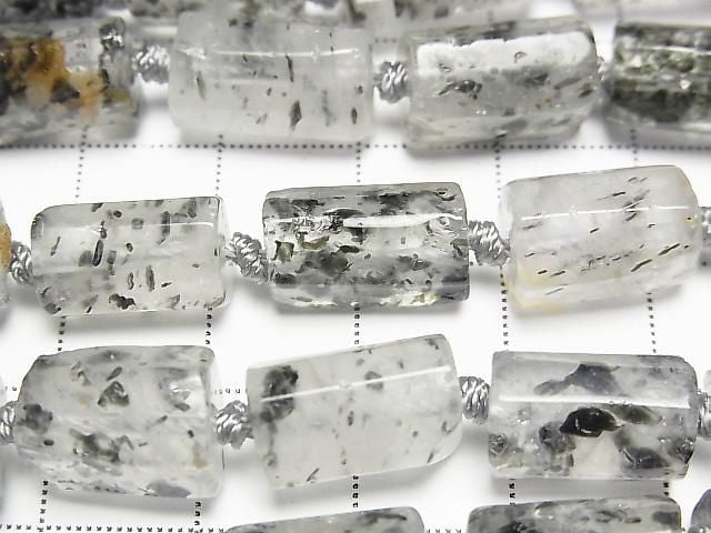 [Video] Black Aventurine Quartz Rough Tube - Faceted Nugget 1strand beads (approx. 14 inches/35 cm)