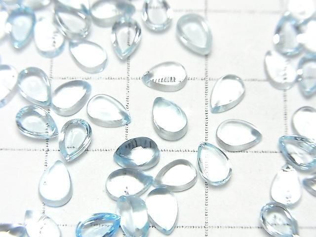 [Video] High Quality Sky Blue Topaz AAA Pear Shape Cabochon 6x4mm 5pcs