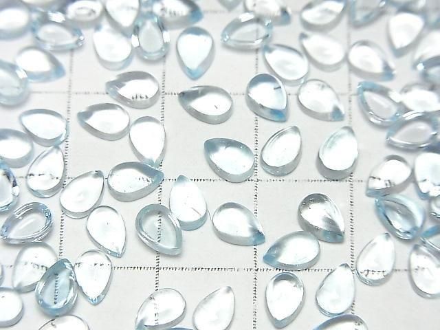 [Video] High Quality Sky Blue Topaz AAA Pear Shape Cabochon 6x4mm 5pcs