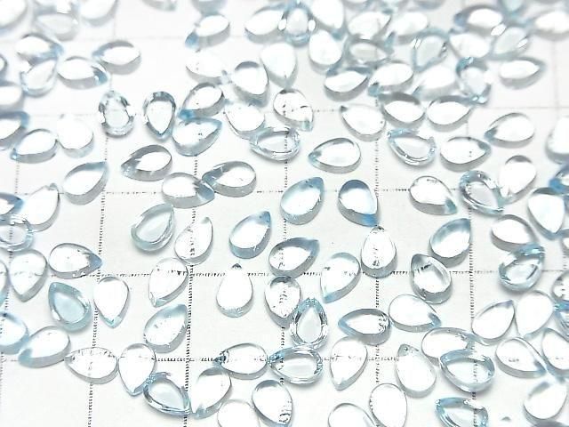 [Video] High Quality Sky Blue Topaz AAA Pear Shape Cabochon 6x4mm 5pcs