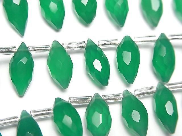 [Video] High Quality Green Onyx AAA- Marquise Rice Faceted Briolette 1strand beads (approx. 6 inches/16 cm)