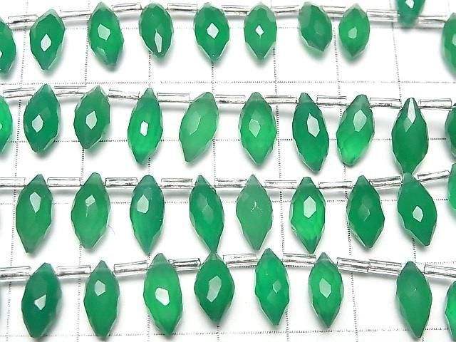 [Video] High Quality Green Onyx AAA- Marquise Rice Faceted Briolette 1strand beads (approx. 6 inches/16 cm)